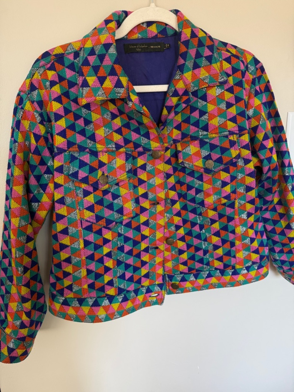 House of Harlow 1960 x revolution Multicolor Geometric Cropped Jean Jacket